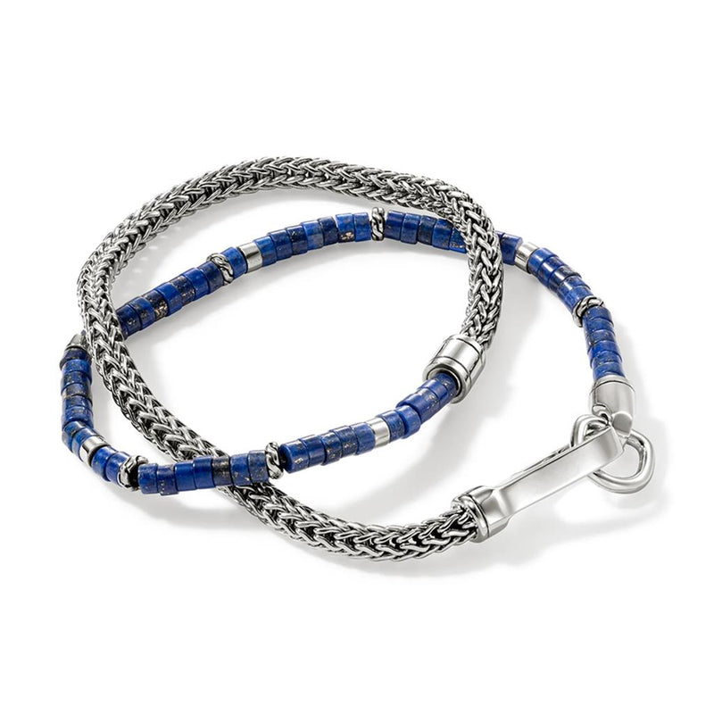John Hardy Lapis Lazuli and Sterling Silver Heishi Chain Wrap Bracelet