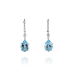 Yael 14k White Gold Swiss Blue Topaz and Diamond Hoop Drop Earrings