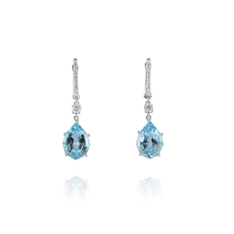 Yael 14k White Gold Swiss Blue Topaz and Diamond Hoop Drop Earrings