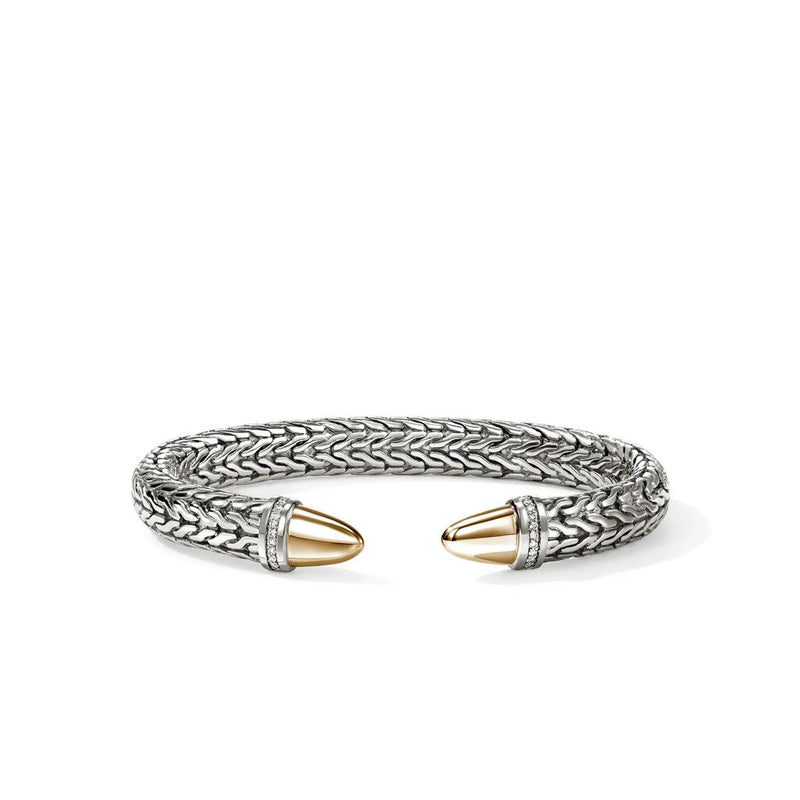 John Hardy Sterling Silver and 14k Yellow Gold Spear 50 Flex Diamond Cuff