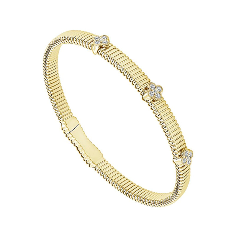 Davis Classics 14k Yellow Gold Flexie Collection Diamond Floral Bangle Bracelet