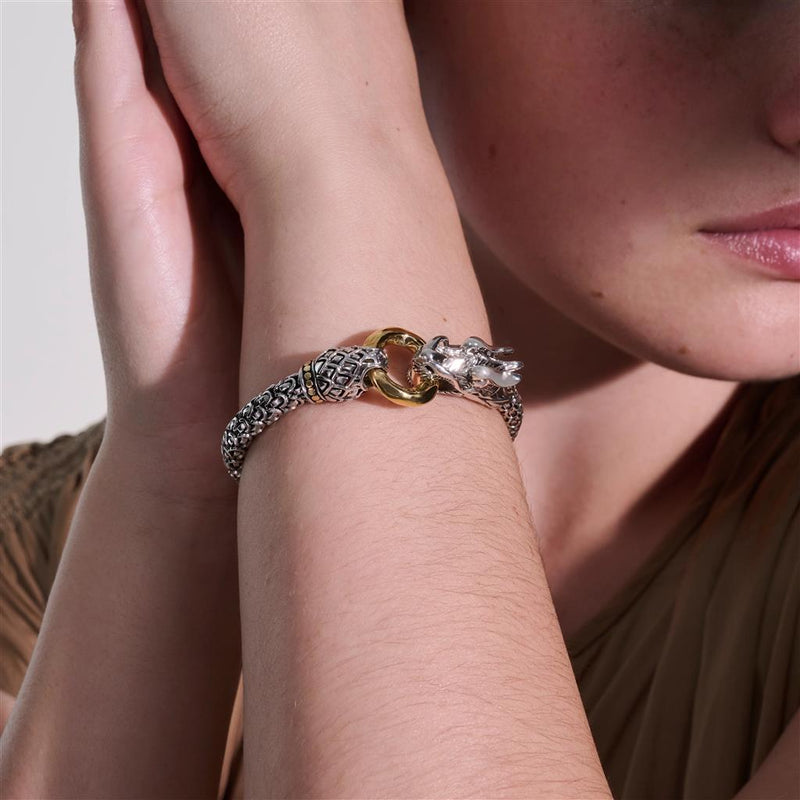 John Hardy 18k Yellow Gold and Sterling Silver Naga Bracelet