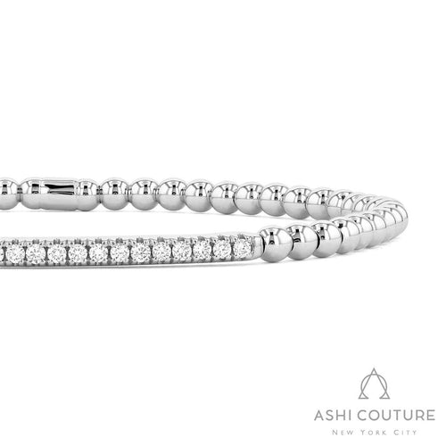 Davis Classics 18k White Gold Couture Diamond Bar Bead Stretch Bangle Bracelet