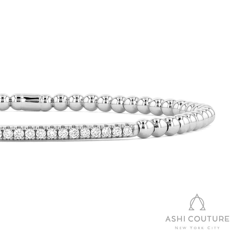 Davis Classics 18k White Gold Couture Diamond Bar Bead Stretch Bangle Bracelet