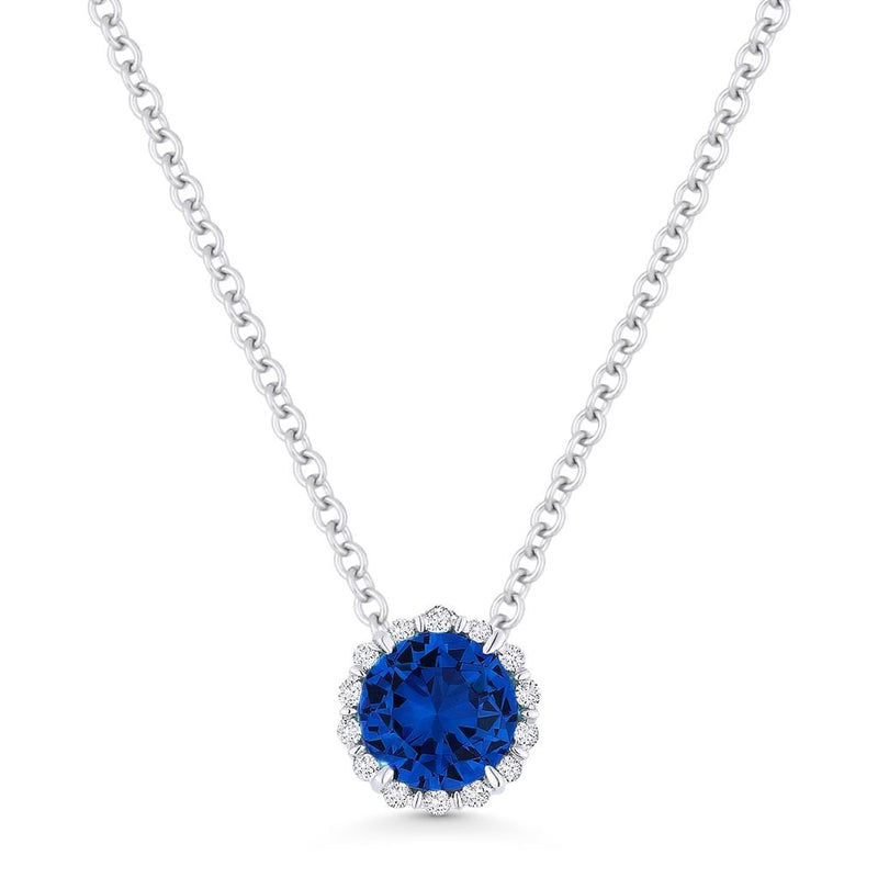 Madison L 14k White Gold Laboratory-Created Blue Sapphire Halo Slide Pendant