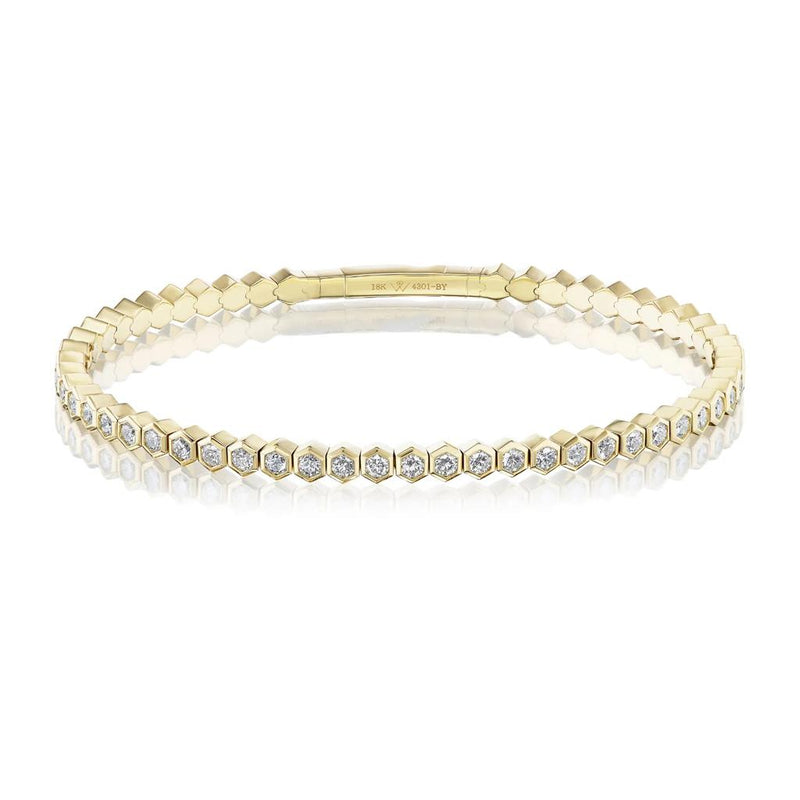 Davis Classics 18k Yellow Gold Hexagon Flex Collection Diamond Bangle Bracelet