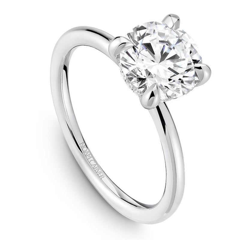 Noam Carver 14k White Gold Solitaire Engagement Ring Setting with Hidden Halo