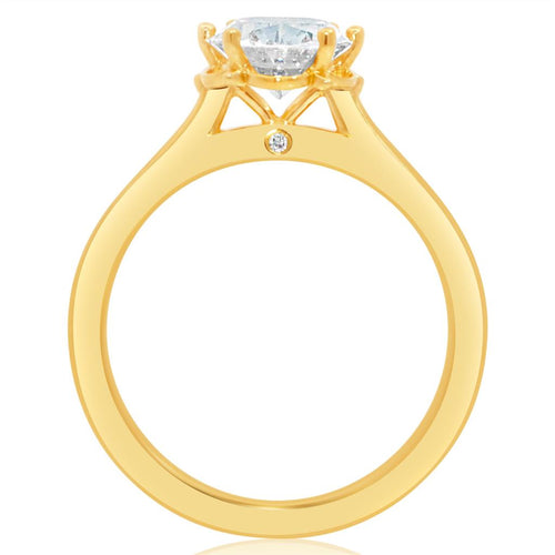 Davis Classics 14k Yellow Gold Floral Halo Cathedral Engagement Ring Setting