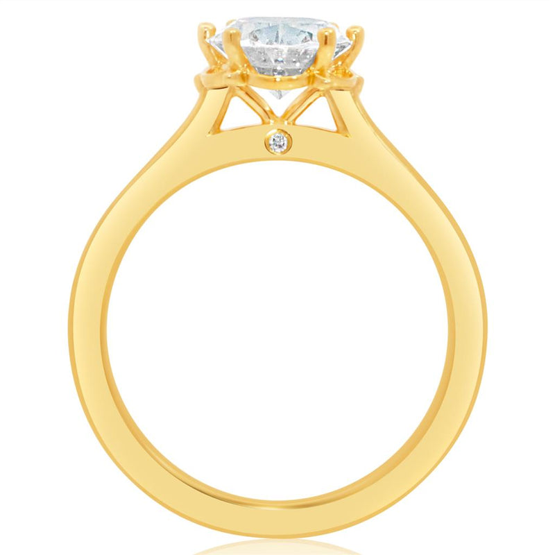Davis Classics 14k Yellow Gold Floral Halo Cathedral Engagement Ring Setting