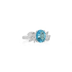Yael 14k White Gold Floral Collection Swiss Blue Topaz and Diamond Fashion Ring