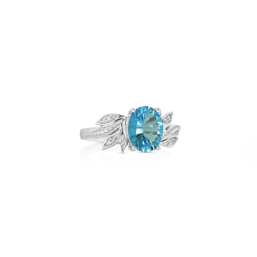 Yael 14k White Gold Floral Collection Swiss Blue Topaz and Diamond Fashion Ring