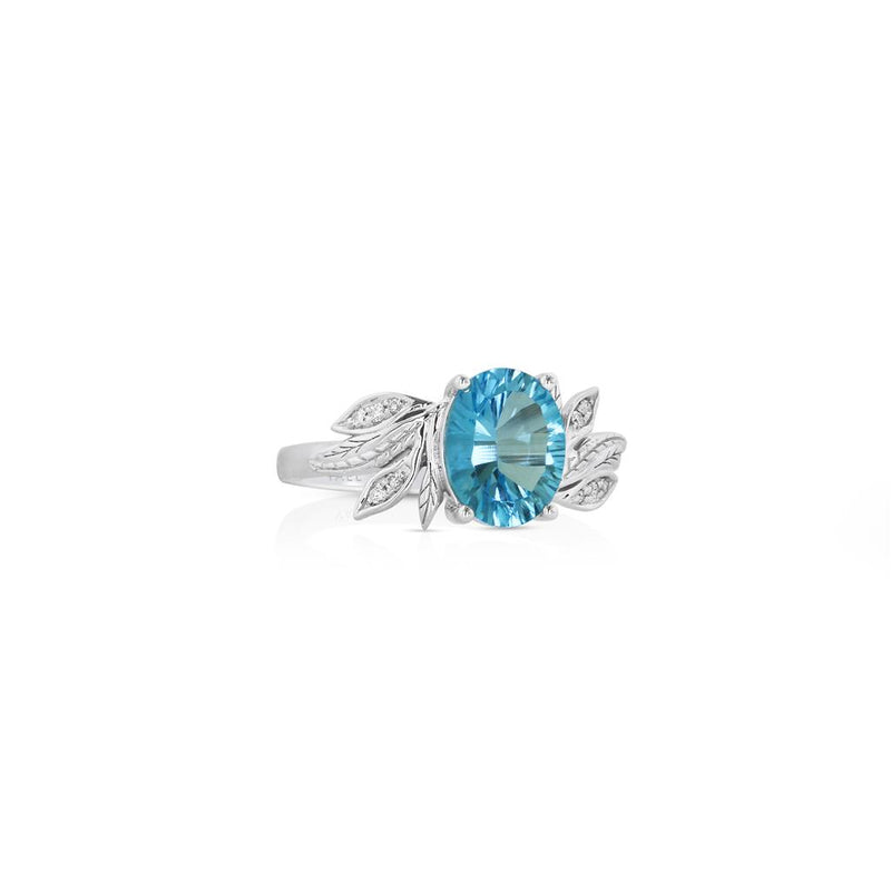 Yael 14k White Gold Floral Collection Swiss Blue Topaz and Diamond Fashion Ring