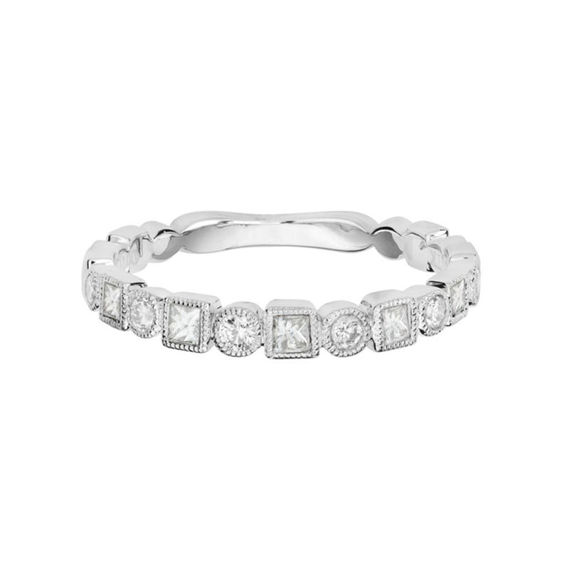 Davis Classics 14k White Gold Stackable Diamond Band with Milgrain Detail