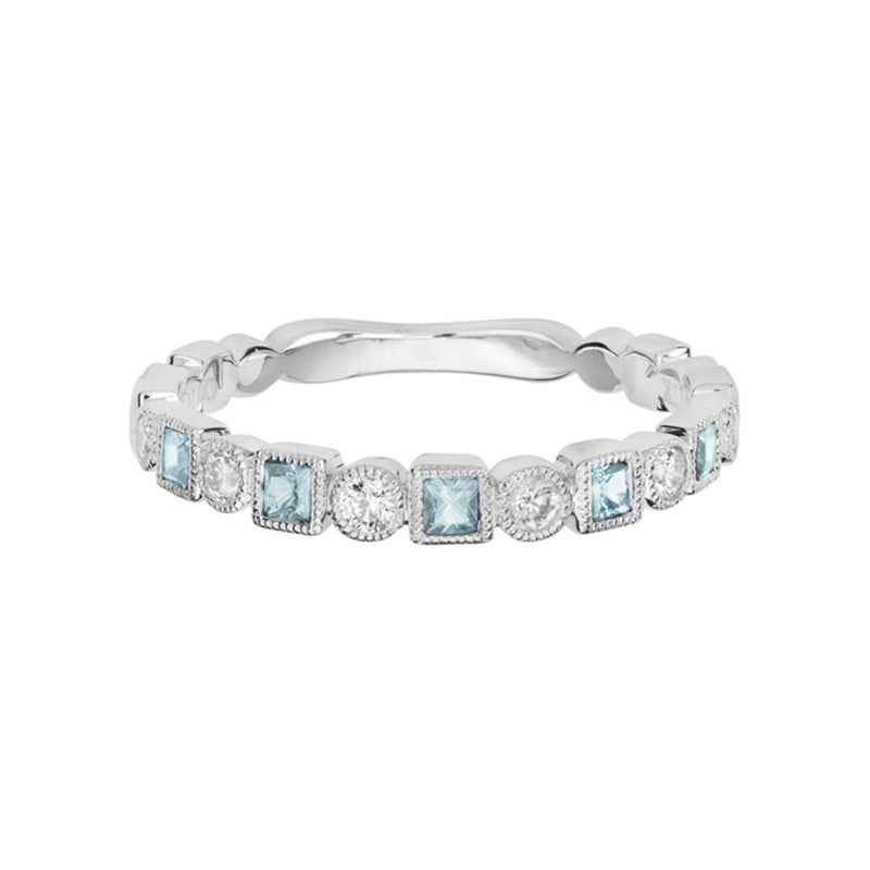 Davis Classics 14k White Gold Aquamarine and Diamond Stackable Band