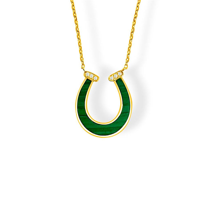 Frederic Sage 14k Yellow Gold Malachite and Diamond Horseshoe Pendant Necklace