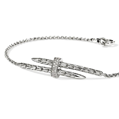 John Hardy Sterling Silver Spear Station Diamond Bracelet