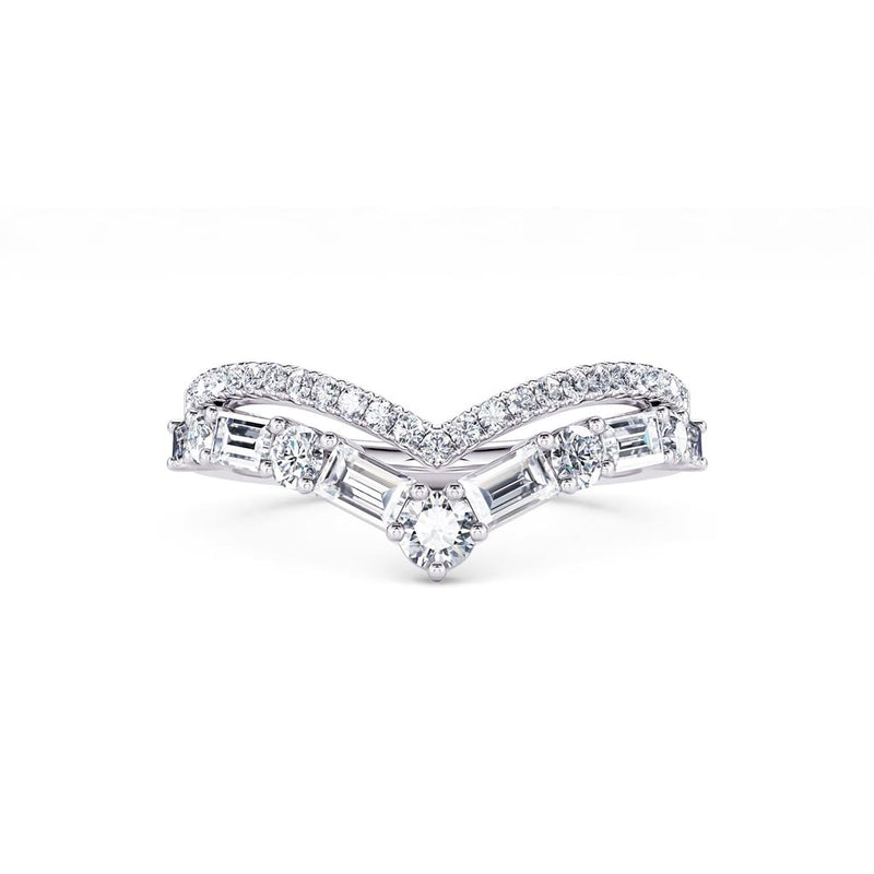 Davis Classics Women's 14k White Gold Double V Design Contour Diamond Band
