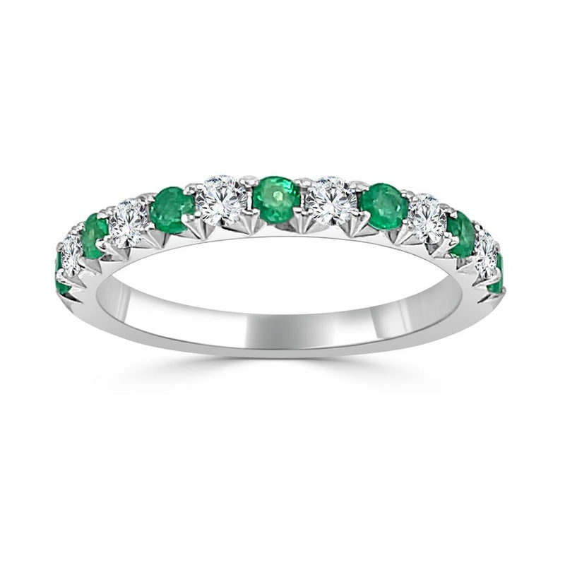 Davis Classics 14k White Gold Emerald and Diamond Birthstone Band