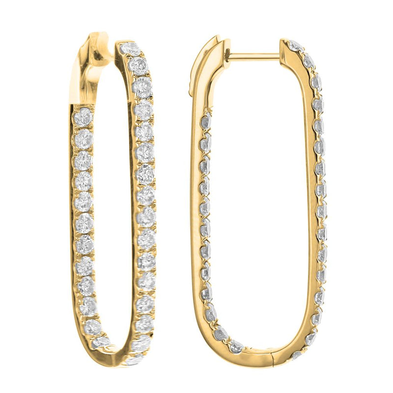 Davis Classics 18k Yellow Gold Elongated Oval In-and-Out Diamond Hoop Earrings