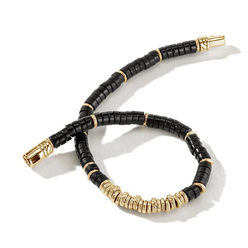 John Hardy 14k Yellow Gold Black Onyx Heishi Bracelet
