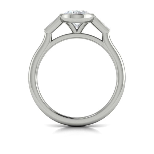 Vlora 14k White Gold Three Stone Collection Bezel Style Oval Diamond Engagement Ring Setting