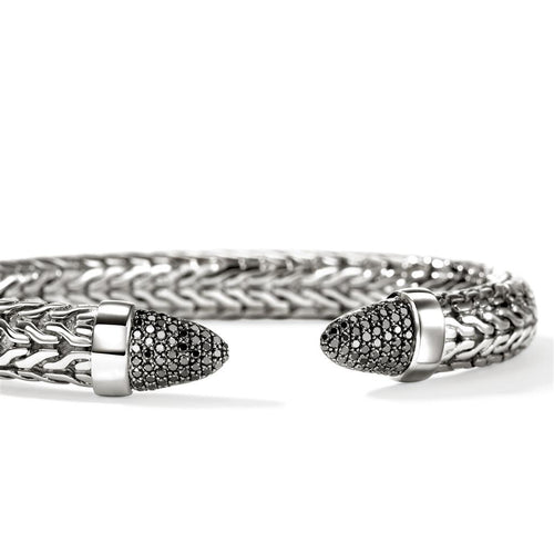 John Hardy Sterling Silver Spear 50 Collection Black Diamond Flex Cuff Bracelet