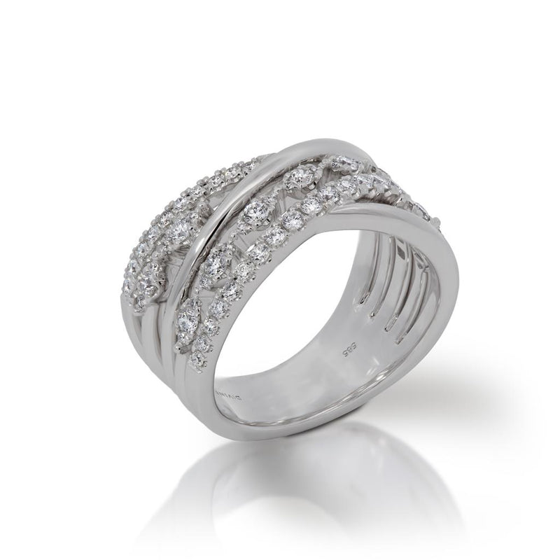 Davis Classics 14k White Gold Crossover Design Multi-Row Diamond Fashion Band