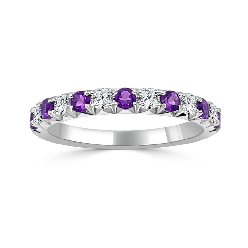 Davis Classics 14k White Gold Stackable Amethyst and Diamond Birthstone Fashion Band