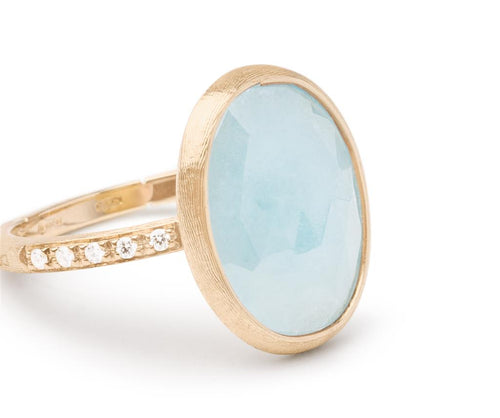Marco Bicego 18k Yellow Gold Siviglia Collection Aquamarine and Diamond Fashion Ring