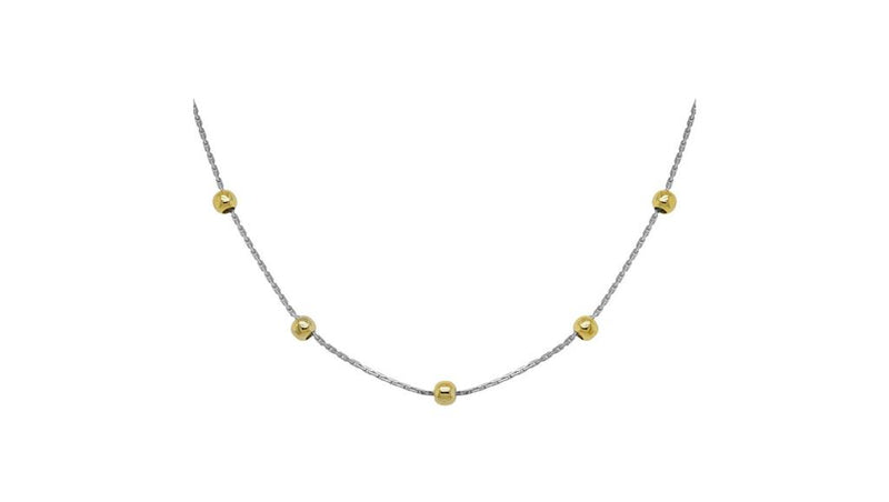 Davis Classics 14k Yellow and White Gold Rhodium-Plated Beaded Cable Chain Necklace