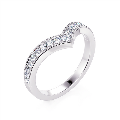 Davis Classics Women's 14k White Gold V-Design Contour Diamond Wedding Band