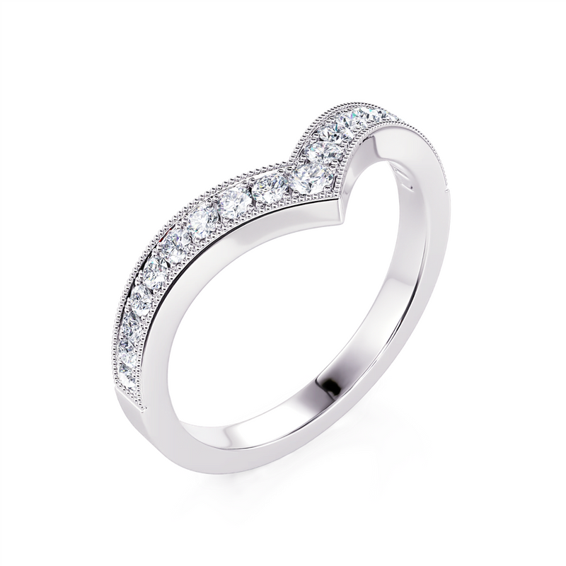 Davis Classics Women's 14k White Gold V-Design Contour Diamond Wedding Band