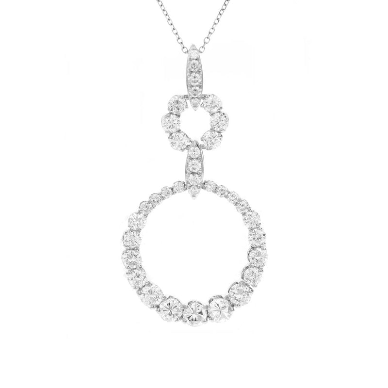 Davis Classics 18k White Gold Double Circle Diamond Drop Pendant