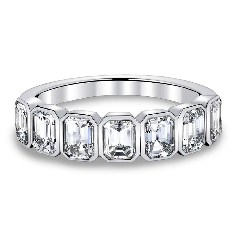 Davis Classics Women's Platinum Emerald-Cut Diamond Band