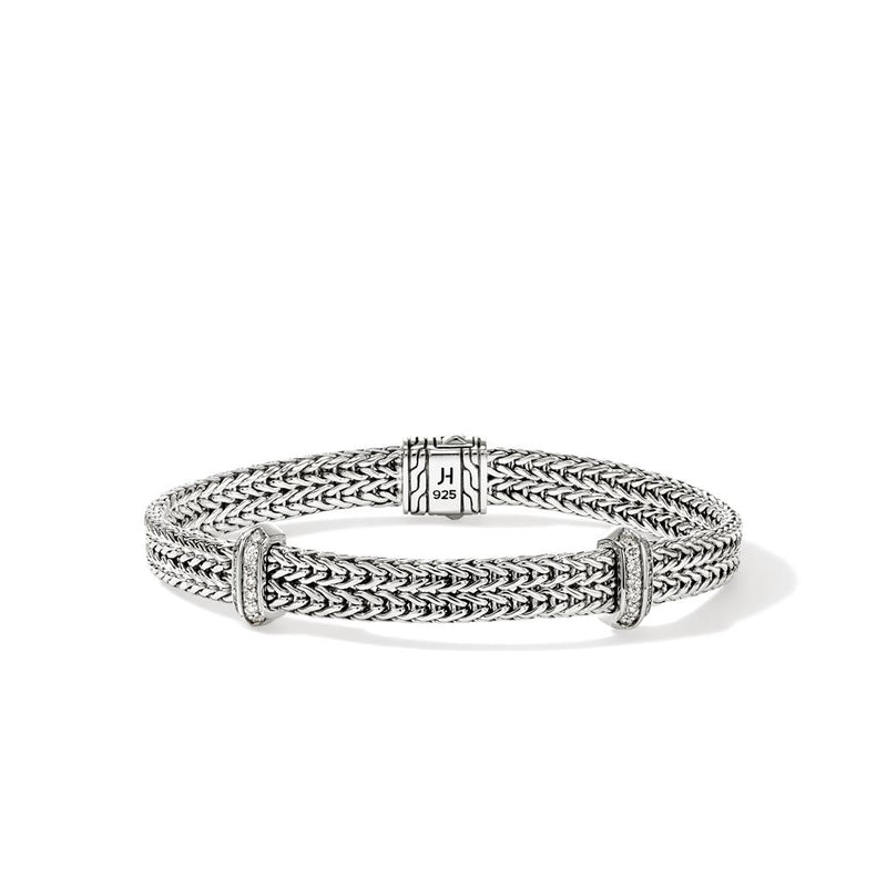 John Hardy Sterling Silver Icon Flat Chain Diamond Bracelet