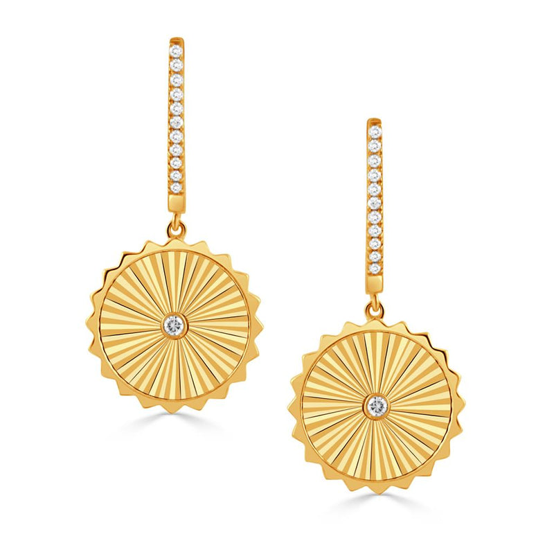 Doves 18k Yellow Gold Helios Fluted Diamond Disc Dangle Earrings