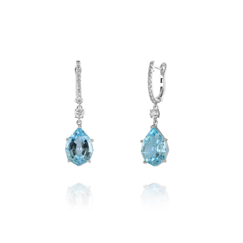 Yael 14k White Gold Swiss Blue Topaz and Diamond Hoop Drop Earrings