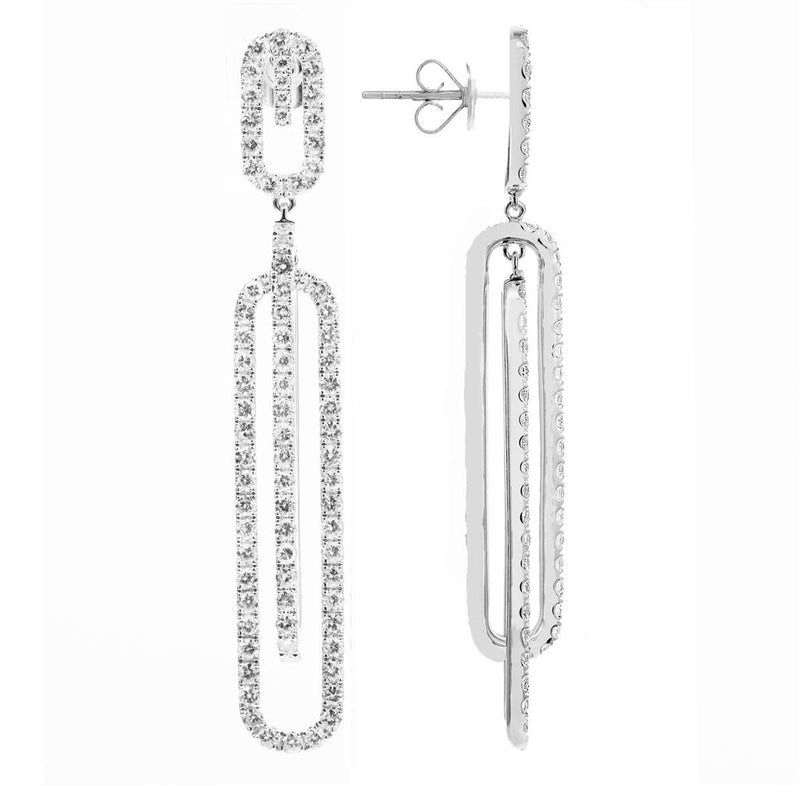 Davis Classics 18k White Gold Interlocked Paperclip Diamond Dangle Earrings