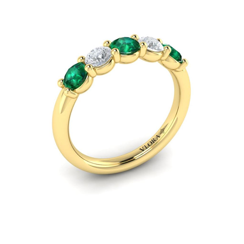 Vlora 14k Yellow Gold Zambian Emerald and Diamond Fashion Band