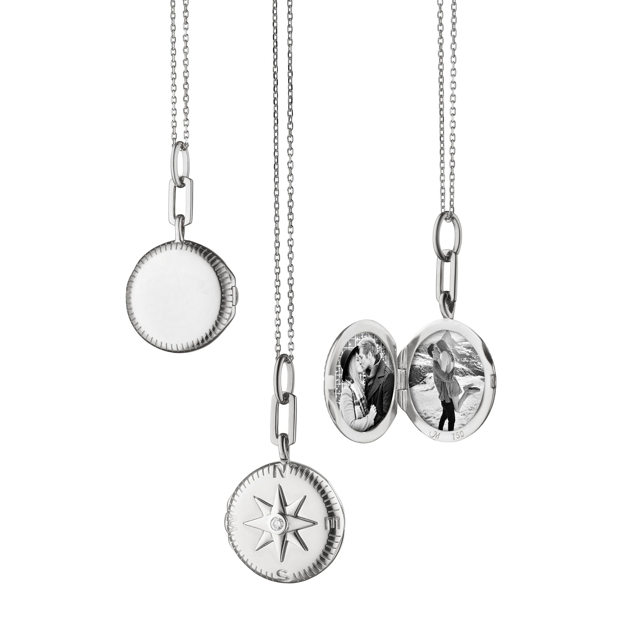 Monica Rich Kosann Sterling Silver Adventure Compass Locket Necklace