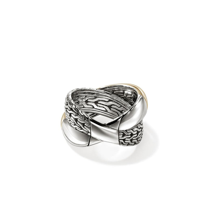 John Hardy 14k Yellow Gold and Sterling Silver Essential Crossover Ring
