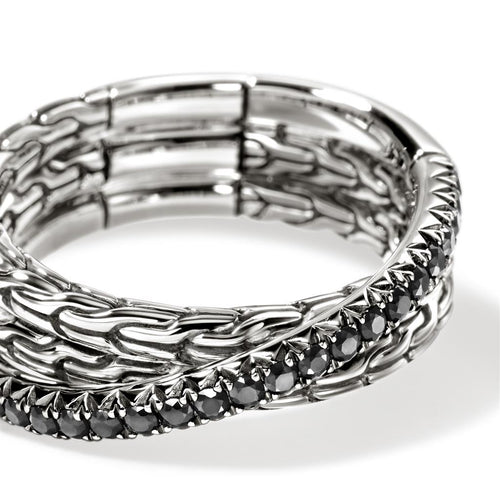 John Hardy Sterling Silver Essential Pavé Black Sapphire Crossover Ring