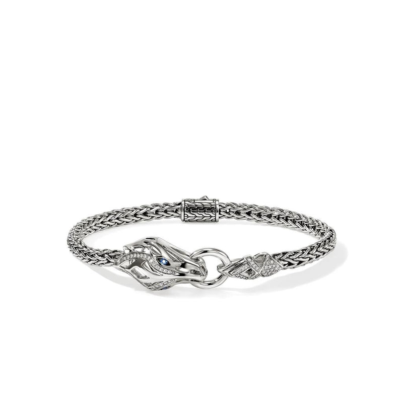 John Hardy Sterling Silver Diamond and Blue Sapphire Naga Bracelet