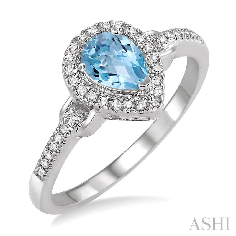 Davis Classics 14k White Gold Teardrop Aquamarine and Diamond Halo Ring