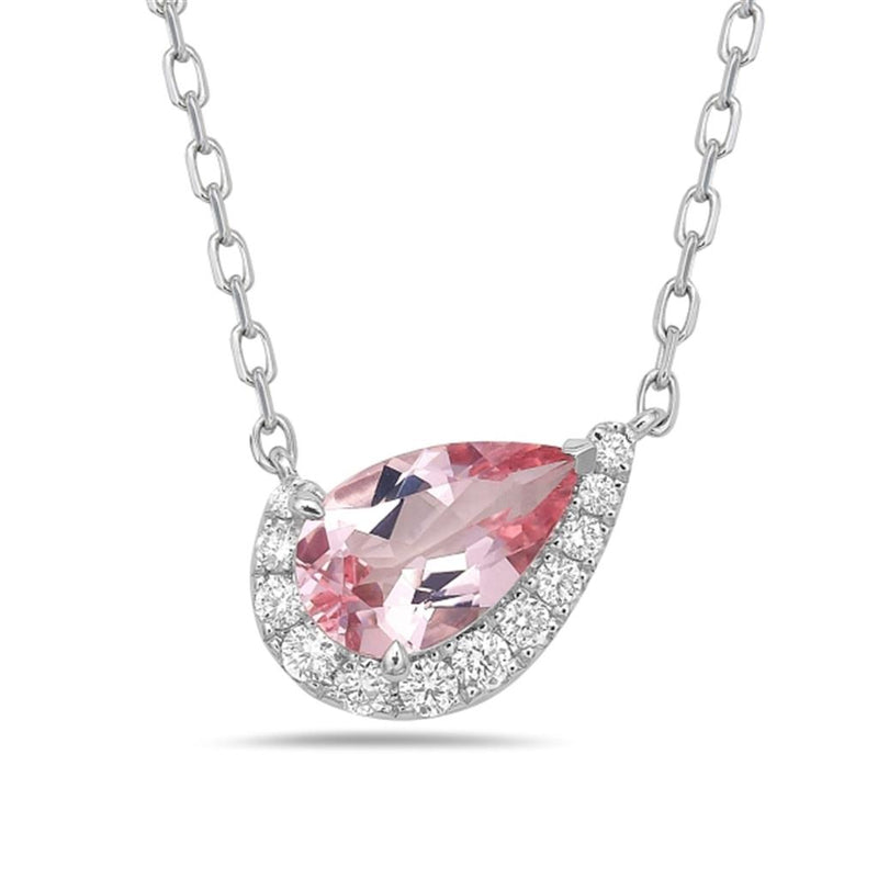 Charles Krypell 18k White Gold Pastel Morganite and Diamond Halo Pendant Necklace