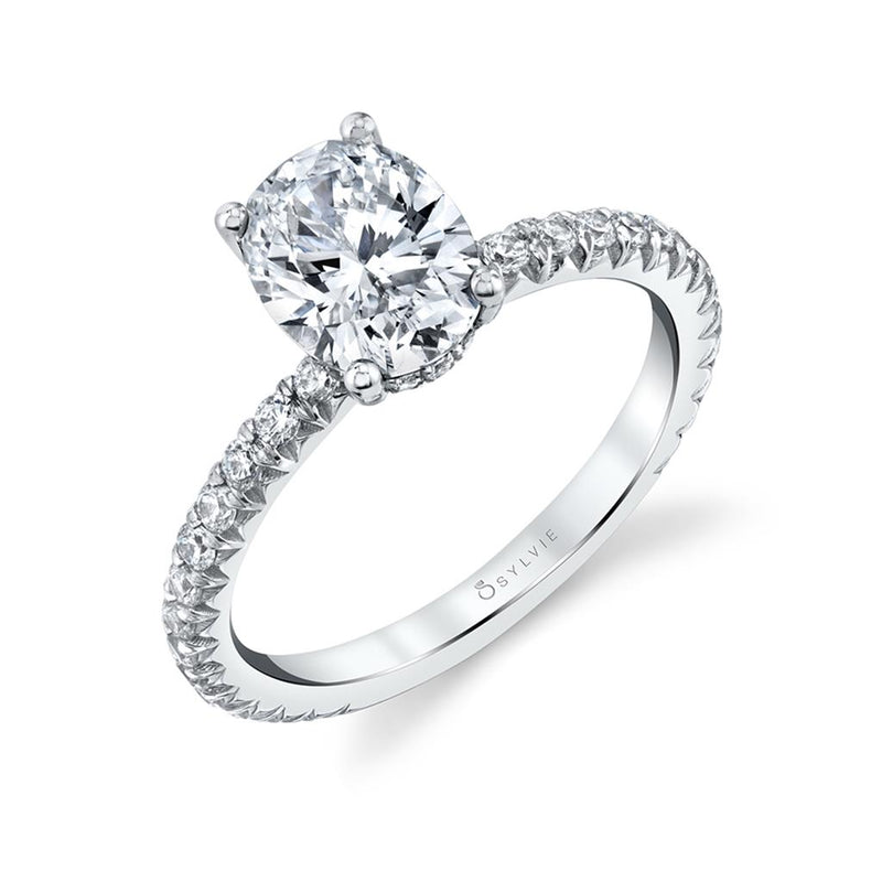 Sylvie 14k White Gold Classic Style Engagement Ring Setting with Hidden Halo