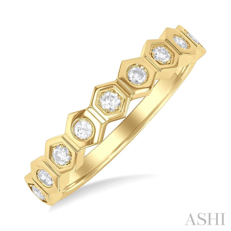 Davis Classics 14k Yellow Gold Stackable Hexagon Design Diamond Fashion Band