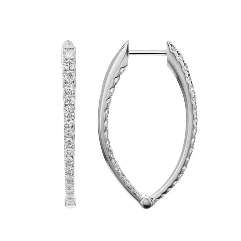 Davis Classics 18k White Gold In-and-Out V-Design Diamond Hoop Earrings
