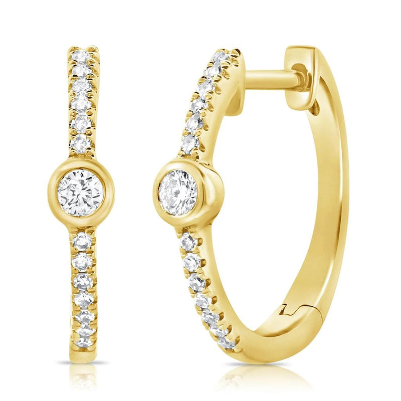 Davis Classics 14k Yellow Gold Diamond Huggie Hoop Earrings