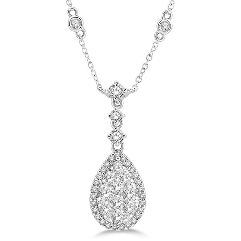 Davis Classics 14k White Gold Diamond by the Yard Pear Halo Pendant Necklace